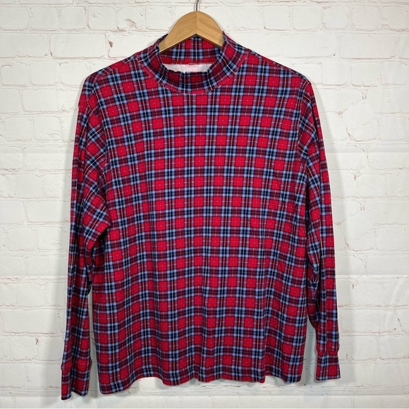 Lands End Turtleneck Womens Size 1X Plaid Pullover Stretch Long Sleeve Top - Picture 1 of 8